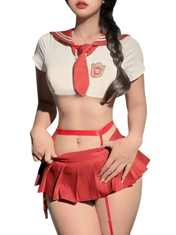 Womens_Sexy_Schoolgirl_Lingerie_Set_-_Red_&_White_Sailor_Style_Babydoll_Outfit_with_Crop_Top,_Pleated_Mini_Skirt,_and_Necktie
