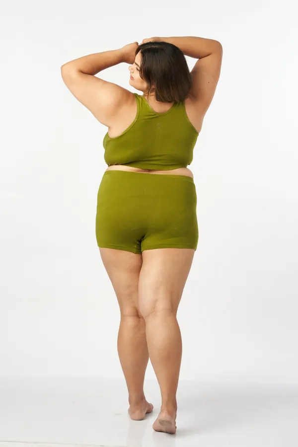 Leaf_Green_And_Orange_Boxer_Shorts_Cotton_For_Women