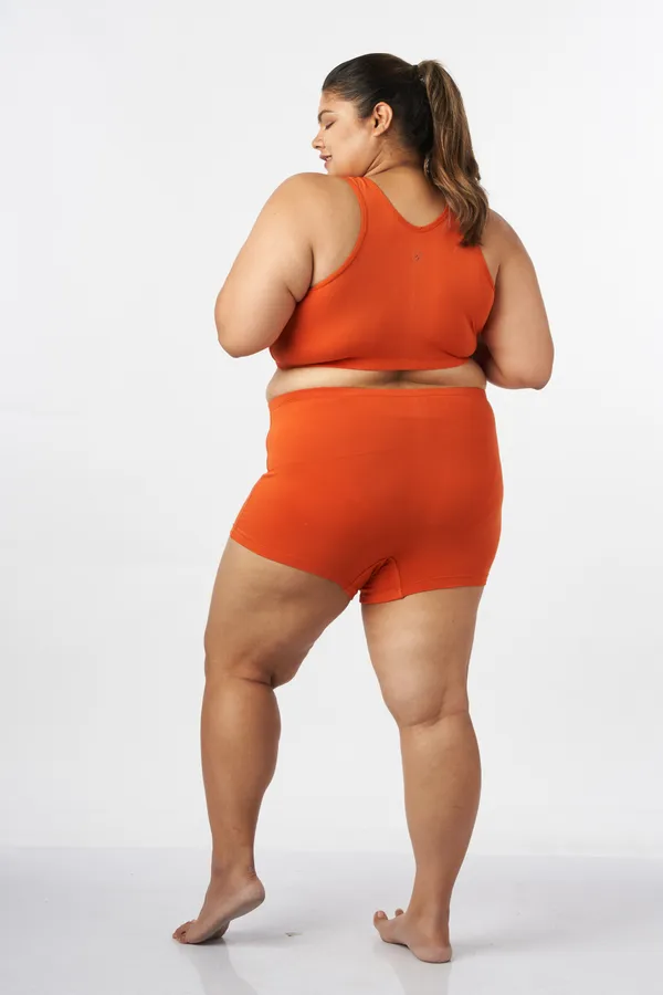 Leaf_Green_And_Orange_Boxer_Shorts_Cotton_For_Women