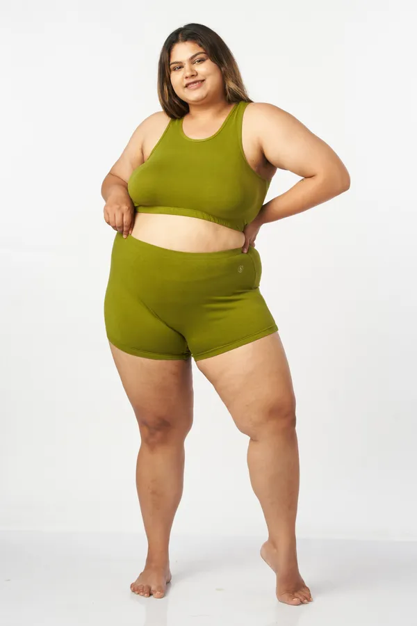 Leaf_Green_And_Orange_Boxer_Shorts_Cotton_For_Women