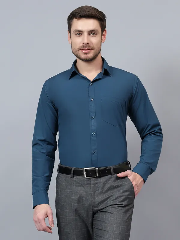 Peacock_Blue_Slim_Fit_Solid_Spread_Collar_Full_Sleeve_Rich_Cotton_Formal_Shirt_For_Men