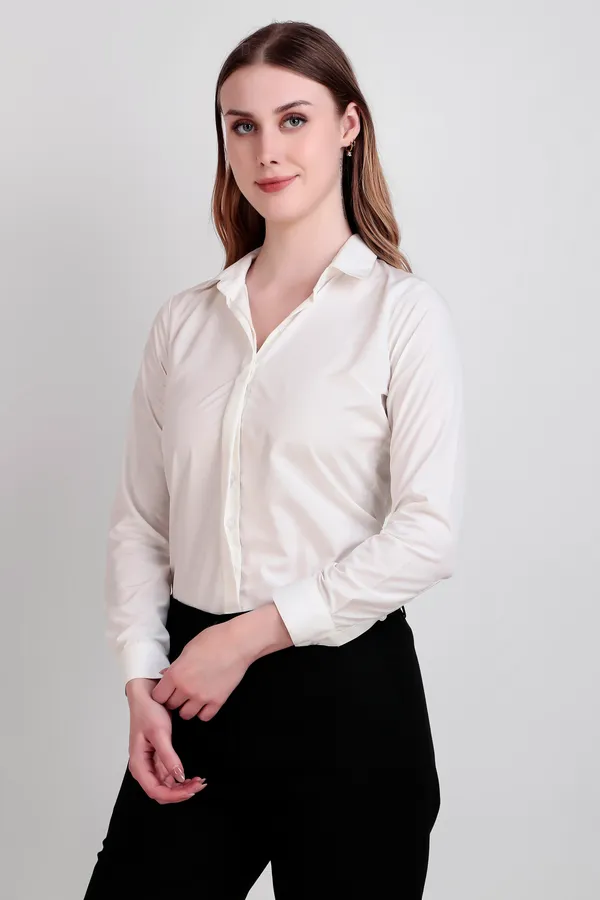 Cream_Regular_Fit_Solid_Spread_Collar_Full_Sleeve_Rich_Cotton_Shirt_For_Women