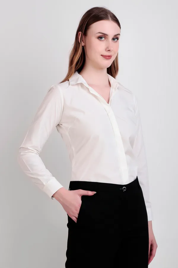Cream_Regular_Fit_Solid_Spread_Collar_Full_Sleeve_Rich_Cotton_Shirt_For_Women