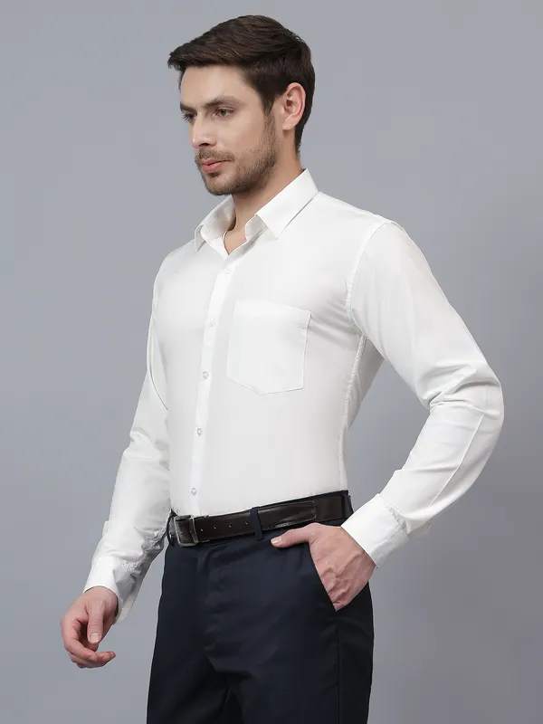 Cream_Slim_Fit_Solid_Spread_Collar_Full_Sleeve_Rich_Cotton_Formal_Shirt_For_Men