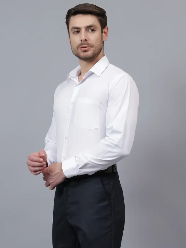 White_Slim_Fit_Solid_Spread_Collar_Full_Sleeve_Rich_Cotton_Formal_Shirt_For_Men