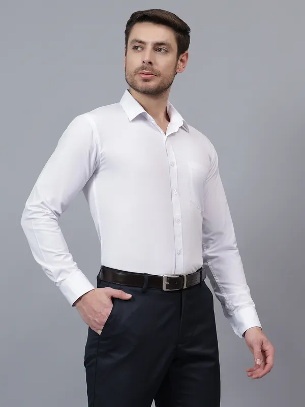 White_Slim_Fit_Solid_Spread_Collar_Full_Sleeve_Rich_Cotton_Formal_Shirt_For_Men