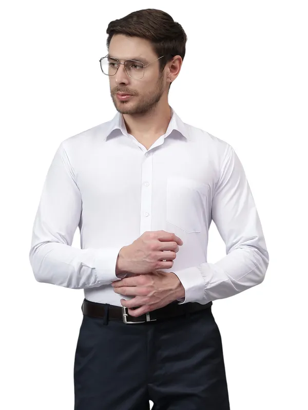 White_Slim_Fit_Solid_Spread_Collar_Full_Sleeve_Rich_Cotton_Formal_Shirt_For_Men