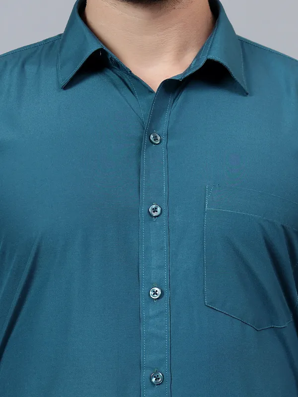 Teal_Blue_Slim_Fit_Solid_Spread_Collar_Full_Sleeve_Rich_Cotton_Formal_Shirt_For_Men