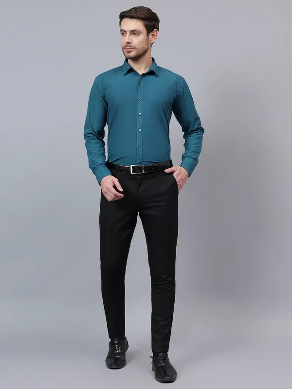 Teal_Blue_Slim_Fit_Solid_Spread_Collar_Full_Sleeve_Rich_Cotton_Formal_Shirt_For_Men