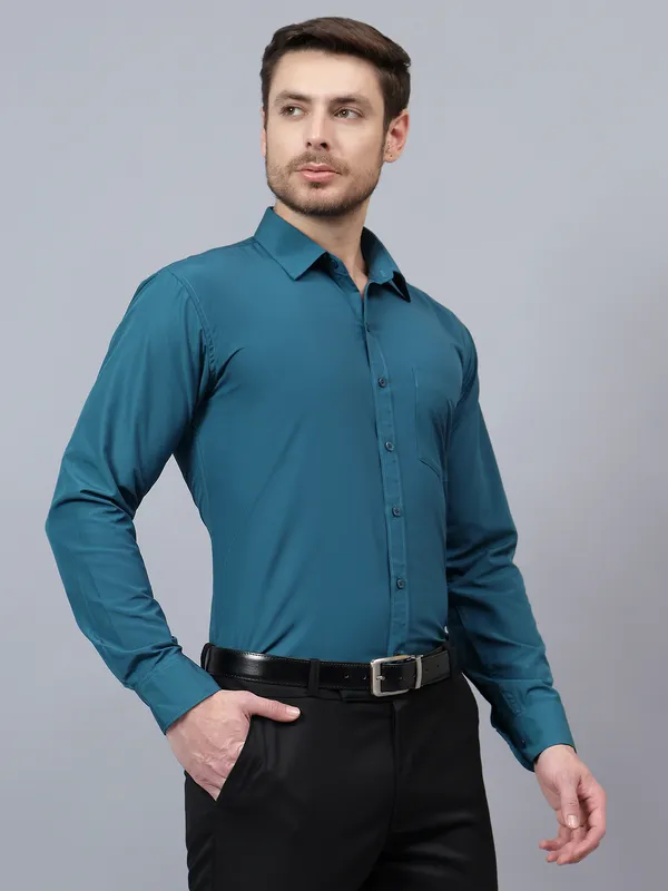 Teal_Blue_Slim_Fit_Solid_Spread_Collar_Full_Sleeve_Rich_Cotton_Formal_Shirt_For_Men