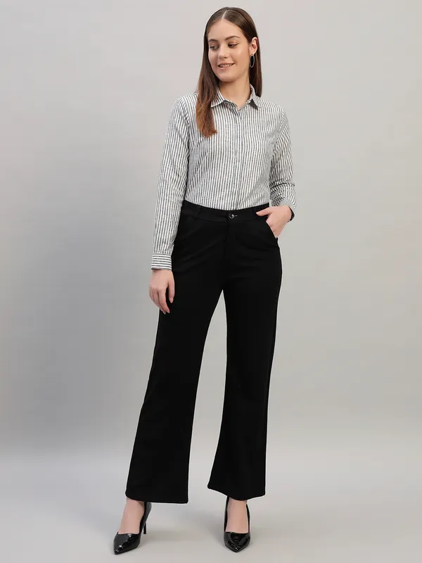 Black_And_White_Striped_Spread_Collar_Slim_Fit_Formal_Shirt_For_Women