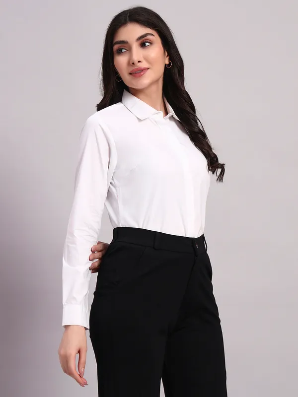 White_Solid_Formal_Shirt_For_Women