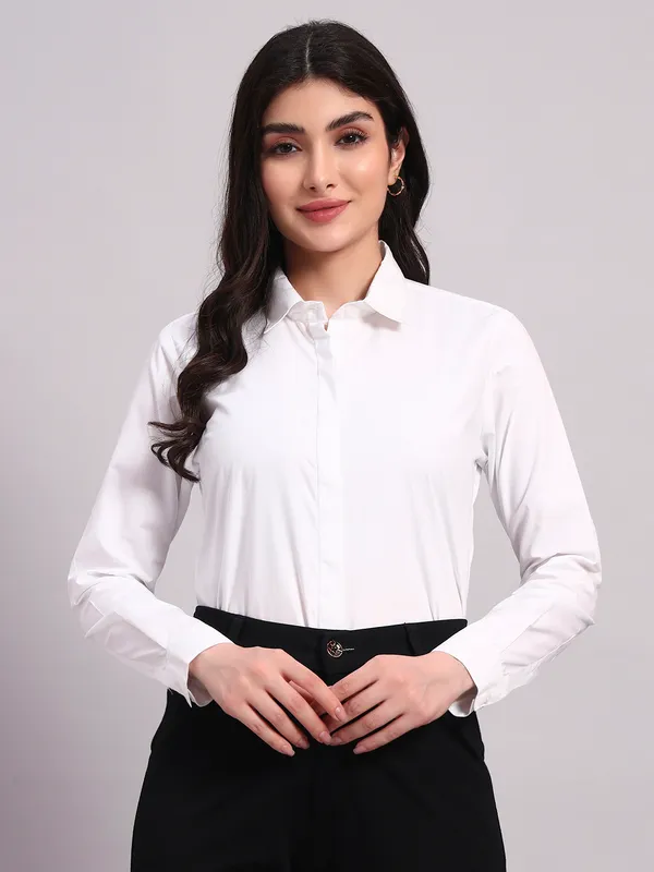 White_Solid_Formal_Shirt_For_Women