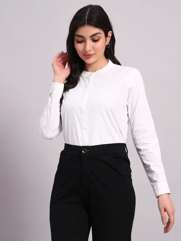 White_Solid_Formal_Shirt_For_Women