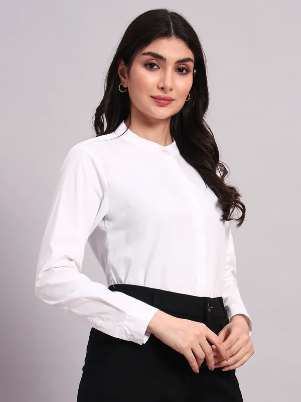 White_Solid_Formal_Shirt_For_Women