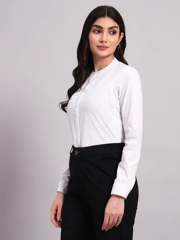 White_Solid_Formal_Shirt_For_Women