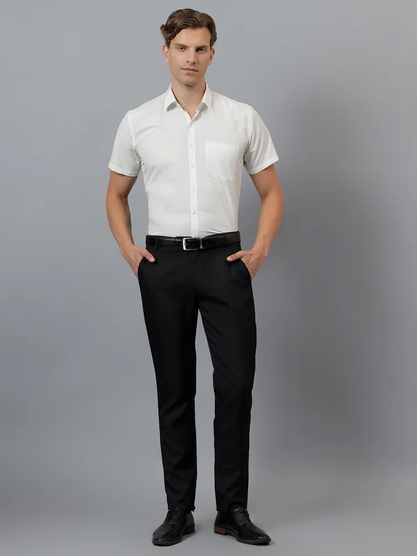 Cream_Slim_Fit_Solid_Spread_Collar_Half_Sleeve_Formal_Shirt_For_Men
