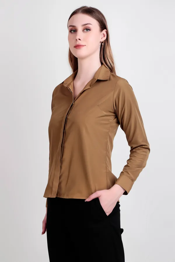 Khaki_Regular_Fit_Solid_Spread_Collar_Full_Sleeve_Rich_Cotton_Shirt_For_Women
