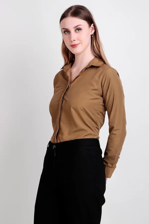 Khaki_Regular_Fit_Solid_Spread_Collar_Full_Sleeve_Rich_Cotton_Shirt_For_Women