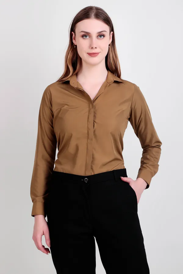 Khaki_Regular_Fit_Solid_Spread_Collar_Full_Sleeve_Rich_Cotton_Shirt_For_Women