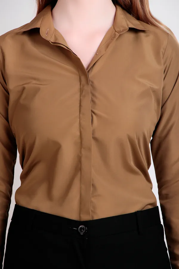 Khaki_Regular_Fit_Solid_Spread_Collar_Full_Sleeve_Rich_Cotton_Shirt_For_Women