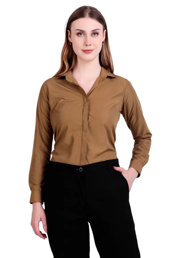 Khaki_Regular_Fit_Solid_Spread_Collar_Full_Sleeve_Rich_Cotton_Shirt_For_Women
