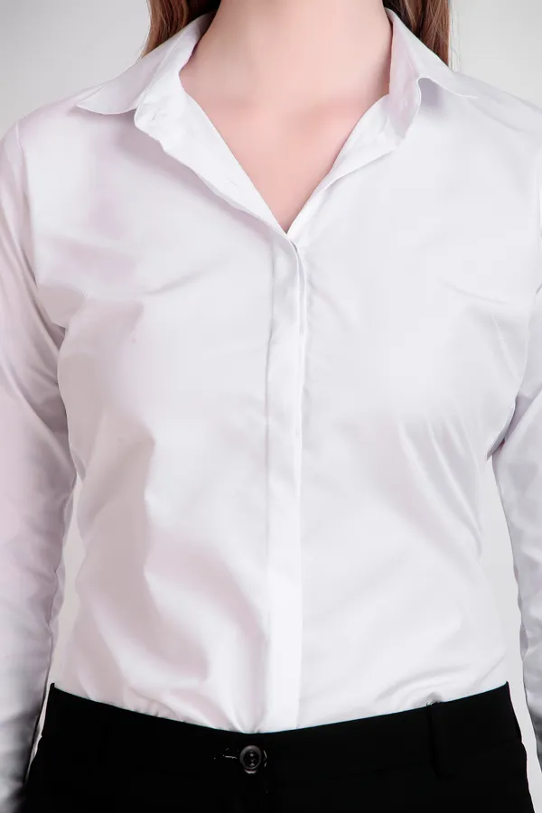 White_Regular_Fit_Solid_Spread_Collar_Full_Sleeve_Rich_Cotton_Shirt_For_Women