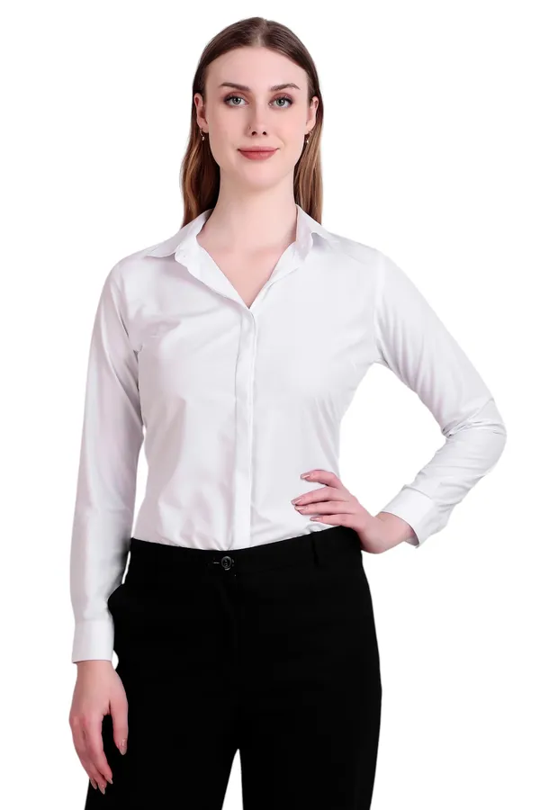 White_Regular_Fit_Solid_Spread_Collar_Full_Sleeve_Rich_Cotton_Shirt_For_Women