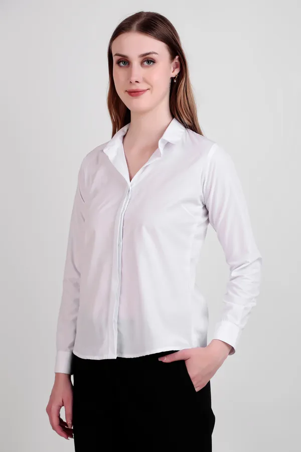 White_Regular_Fit_Solid_Spread_Collar_Full_Sleeve_Rich_Cotton_Shirt_For_Women