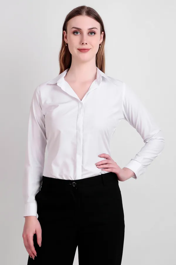 White_Regular_Fit_Solid_Spread_Collar_Full_Sleeve_Rich_Cotton_Shirt_For_Women