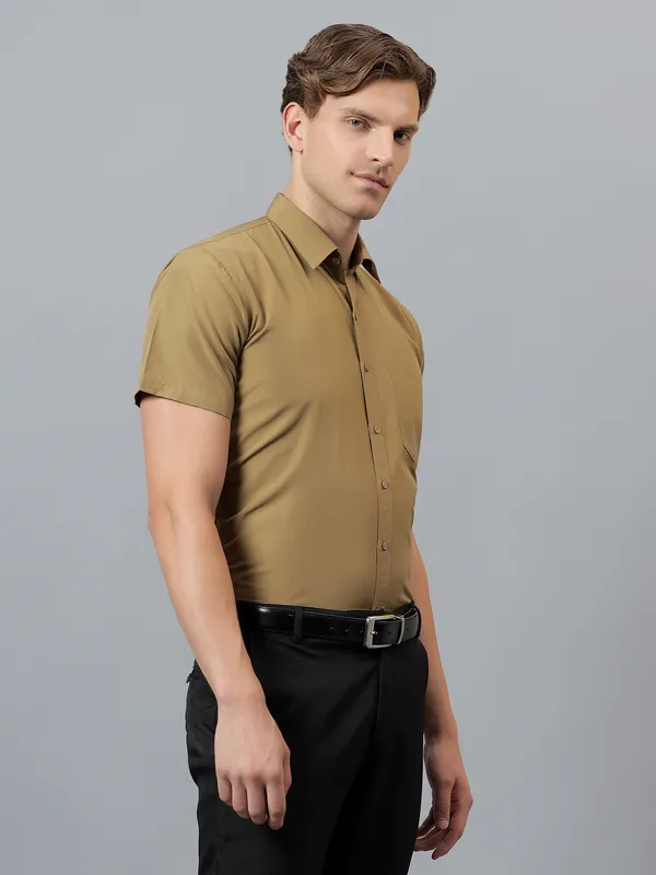 Khaki_Slim_Fit_Solid_Spread_Collar_Half_Sleeve_Formal_Shirt_For_Men