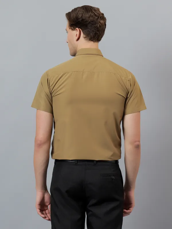Khaki_Slim_Fit_Solid_Spread_Collar_Half_Sleeve_Formal_Shirt_For_Men