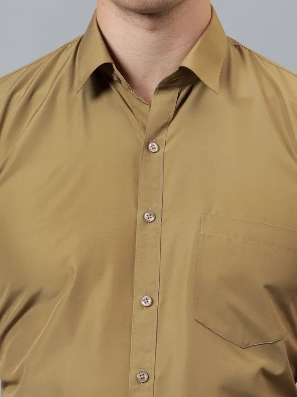 Khaki_Slim_Fit_Solid_Spread_Collar_Half_Sleeve_Formal_Shirt_For_Men