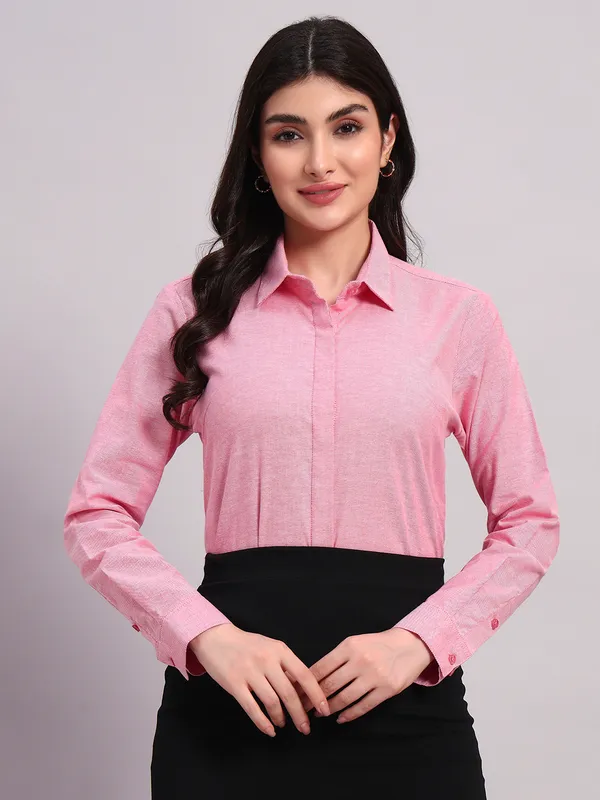 Pink_New_Slim_Fit_Spread_Collar_Formal_Shirt_For_Women