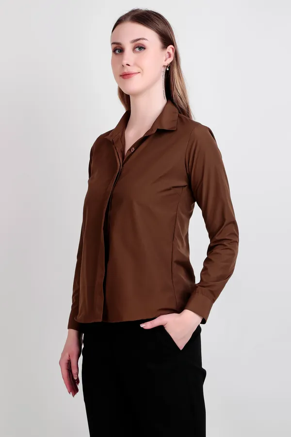 Coffee_And_Brown_Regular_Fit_Solid_Spread_Collar_Full_Sleeve_Rich_Cotton_Shirt_For_Women