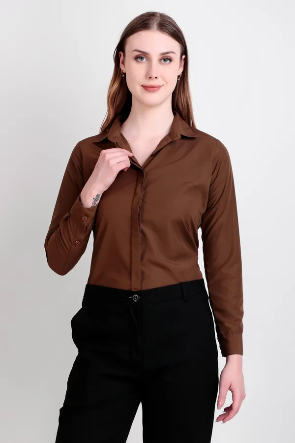 Coffee_And_Brown_Regular_Fit_Solid_Spread_Collar_Full_Sleeve_Rich_Cotton_Shirt_For_Women