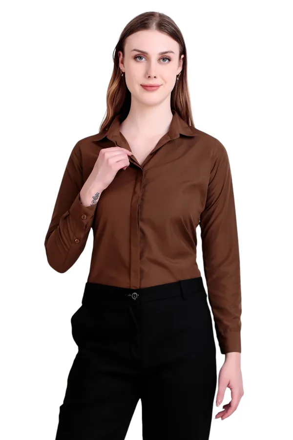 Coffee_And_Brown_Regular_Fit_Solid_Spread_Collar_Full_Sleeve_Rich_Cotton_Shirt_For_Women