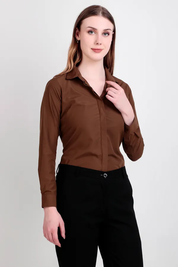 Coffee_And_Brown_Regular_Fit_Solid_Spread_Collar_Full_Sleeve_Rich_Cotton_Shirt_For_Women