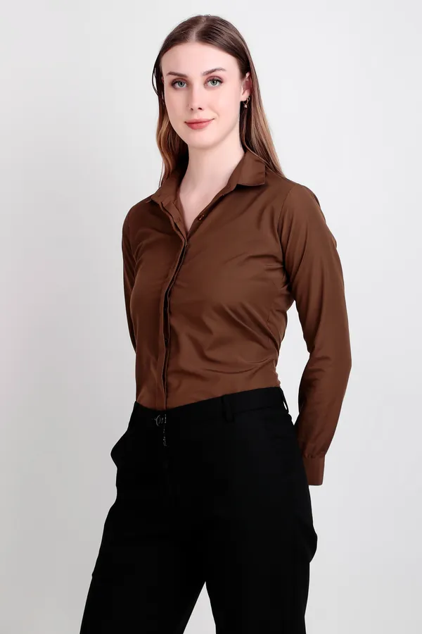 Coffee_And_Brown_Regular_Fit_Solid_Spread_Collar_Full_Sleeve_Rich_Cotton_Shirt_For_Women