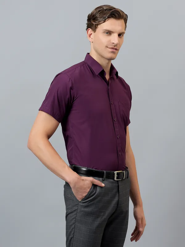 Purple_Slim_Fit_Solid_Spread_Collar_Half_Sleeve_Formal_Shirt_For_Men