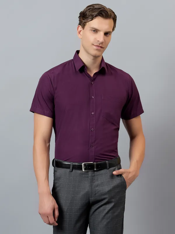 Purple_Slim_Fit_Solid_Spread_Collar_Half_Sleeve_Formal_Shirt_For_Men