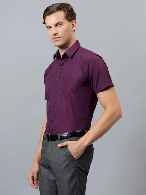 Purple_Slim_Fit_Solid_Spread_Collar_Half_Sleeve_Formal_Shirt_For_Men