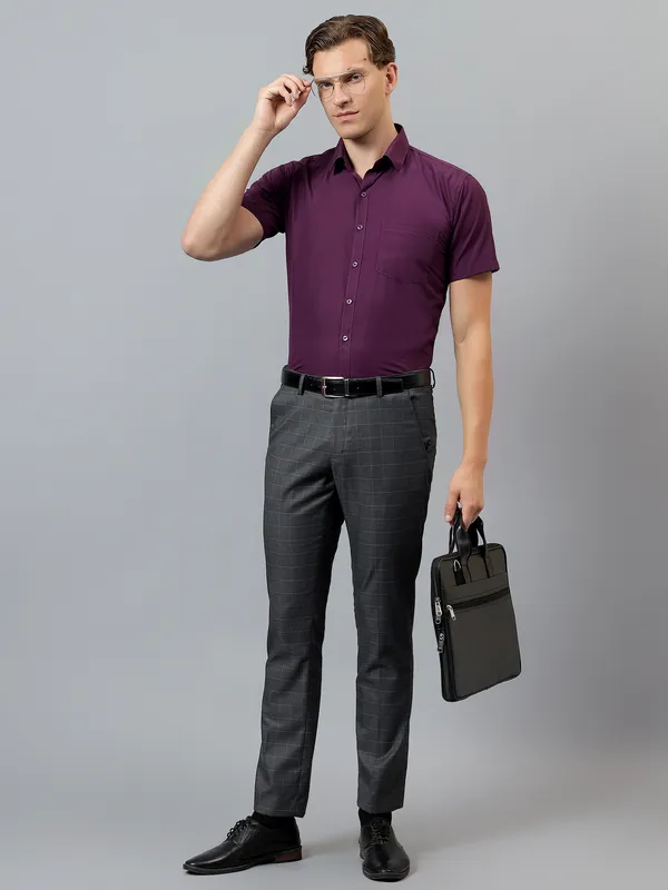 Purple_Slim_Fit_Solid_Spread_Collar_Half_Sleeve_Formal_Shirt_For_Men
