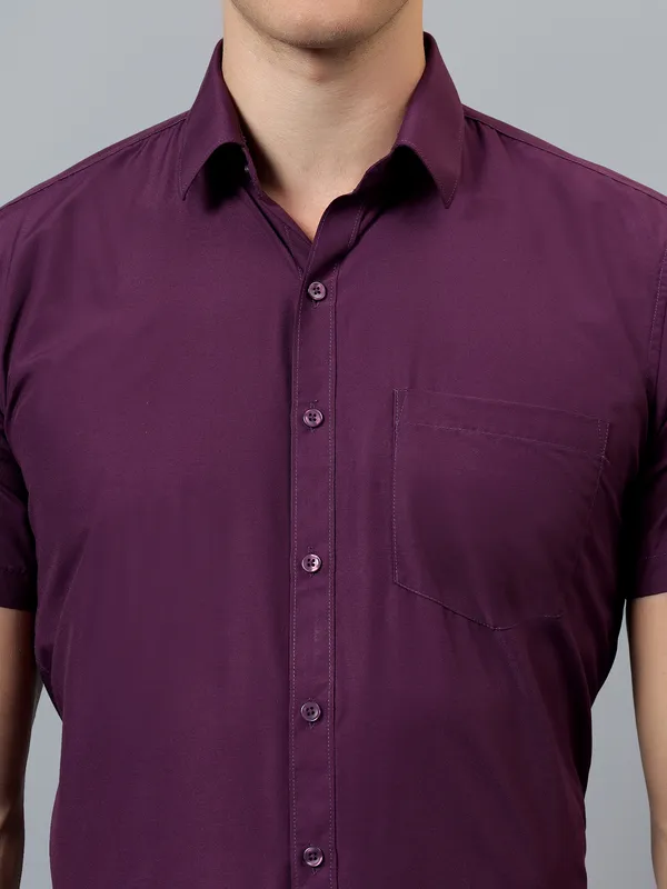 Purple_Slim_Fit_Solid_Spread_Collar_Half_Sleeve_Formal_Shirt_For_Men