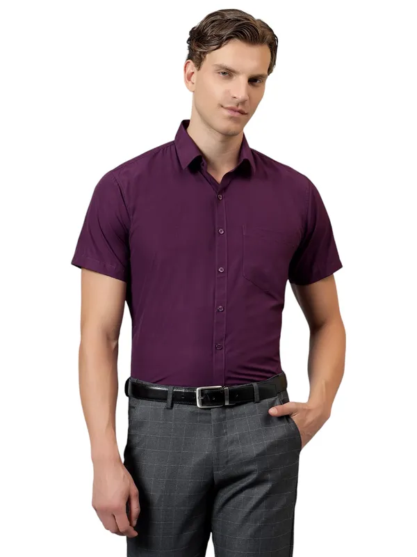 Purple_Slim_Fit_Solid_Spread_Collar_Half_Sleeve_Formal_Shirt_For_Men