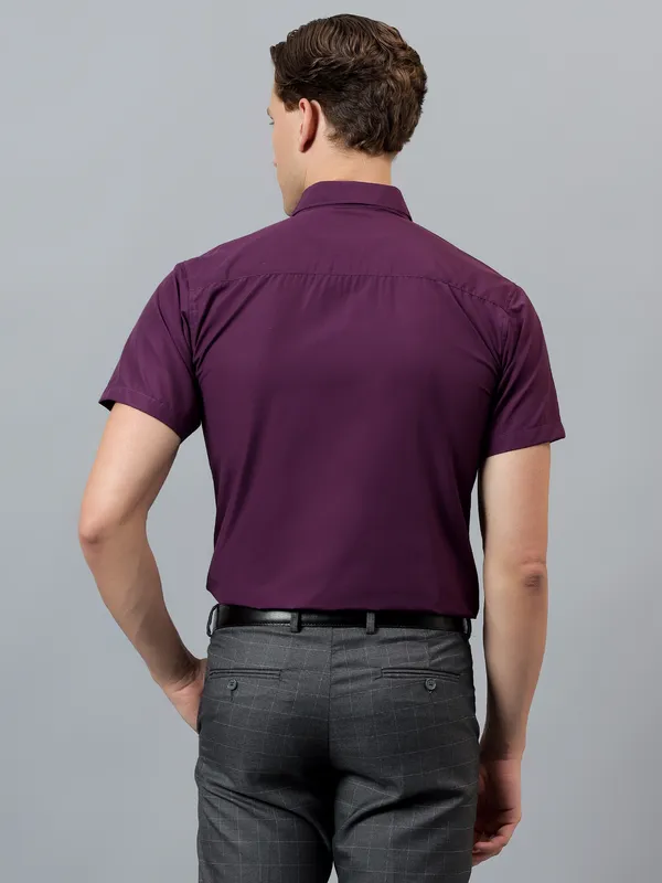 Purple_Slim_Fit_Solid_Spread_Collar_Half_Sleeve_Formal_Shirt_For_Men
