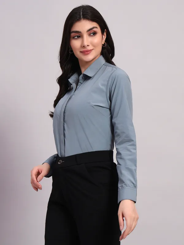 Steel_Blue_Regular_Fit_Solid_Spread_Collar_Full_Sleeve_Rich_Cotton_Shirt_For_Women