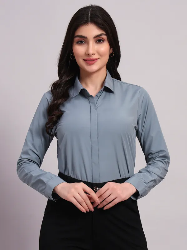 Steel_Blue_Regular_Fit_Solid_Spread_Collar_Full_Sleeve_Rich_Cotton_Shirt_For_Women