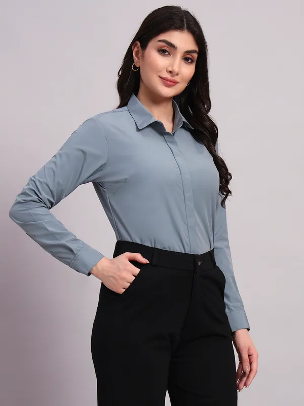 Steel_Blue_Regular_Fit_Solid_Spread_Collar_Full_Sleeve_Rich_Cotton_Shirt_For_Women
