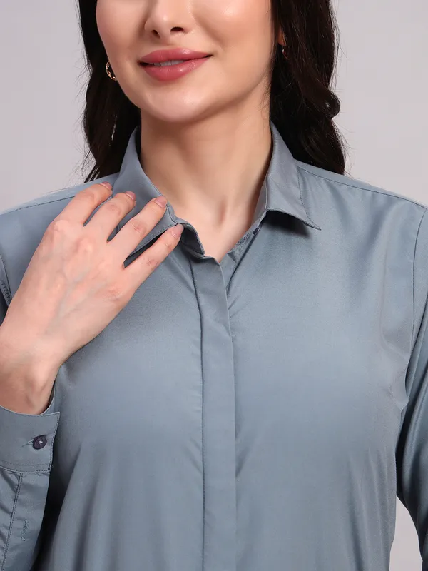 Steel_Blue_Regular_Fit_Solid_Spread_Collar_Full_Sleeve_Rich_Cotton_Shirt_For_Women